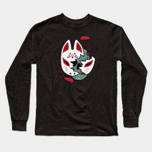 Japanese kitsune mask with skull Long Sleeve T-Shirt